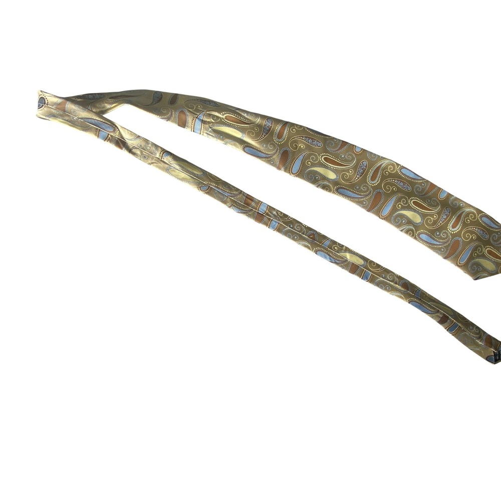 SETTAZONE‎ Mens Silk Paisley Tie Gold Brown Blue Formal Necktie